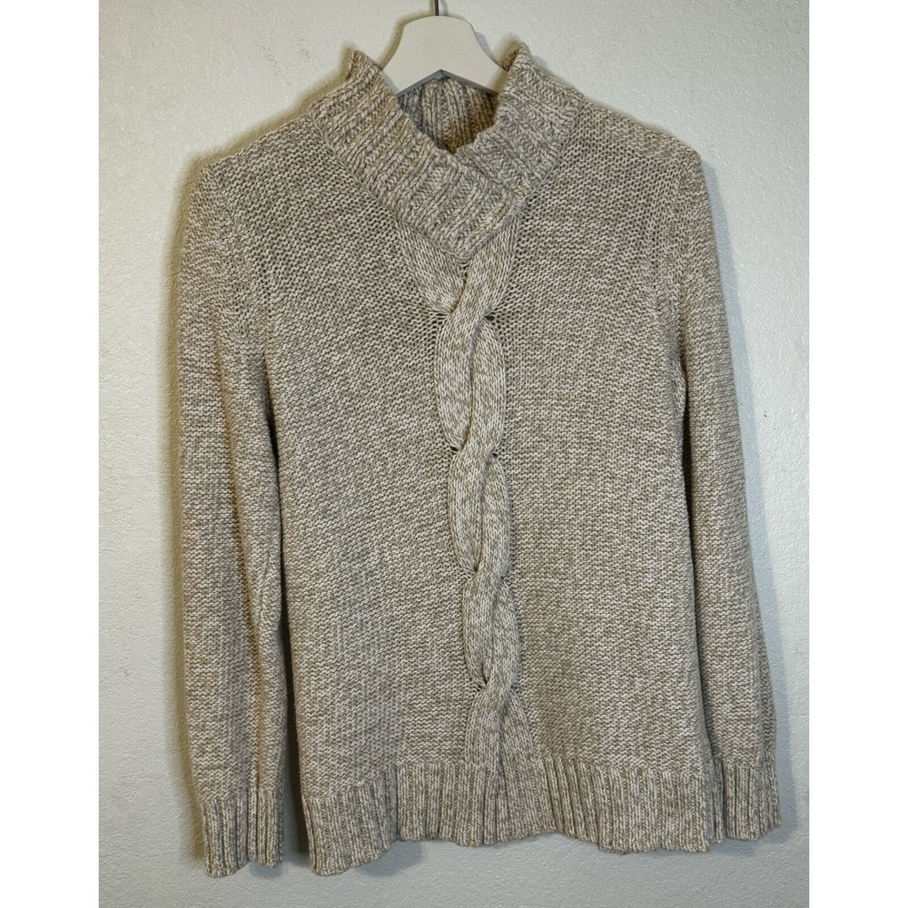 Liz Claiborne Womens Cable‎ Knit Mock Neck Sweater Beige Small Office Preppy
